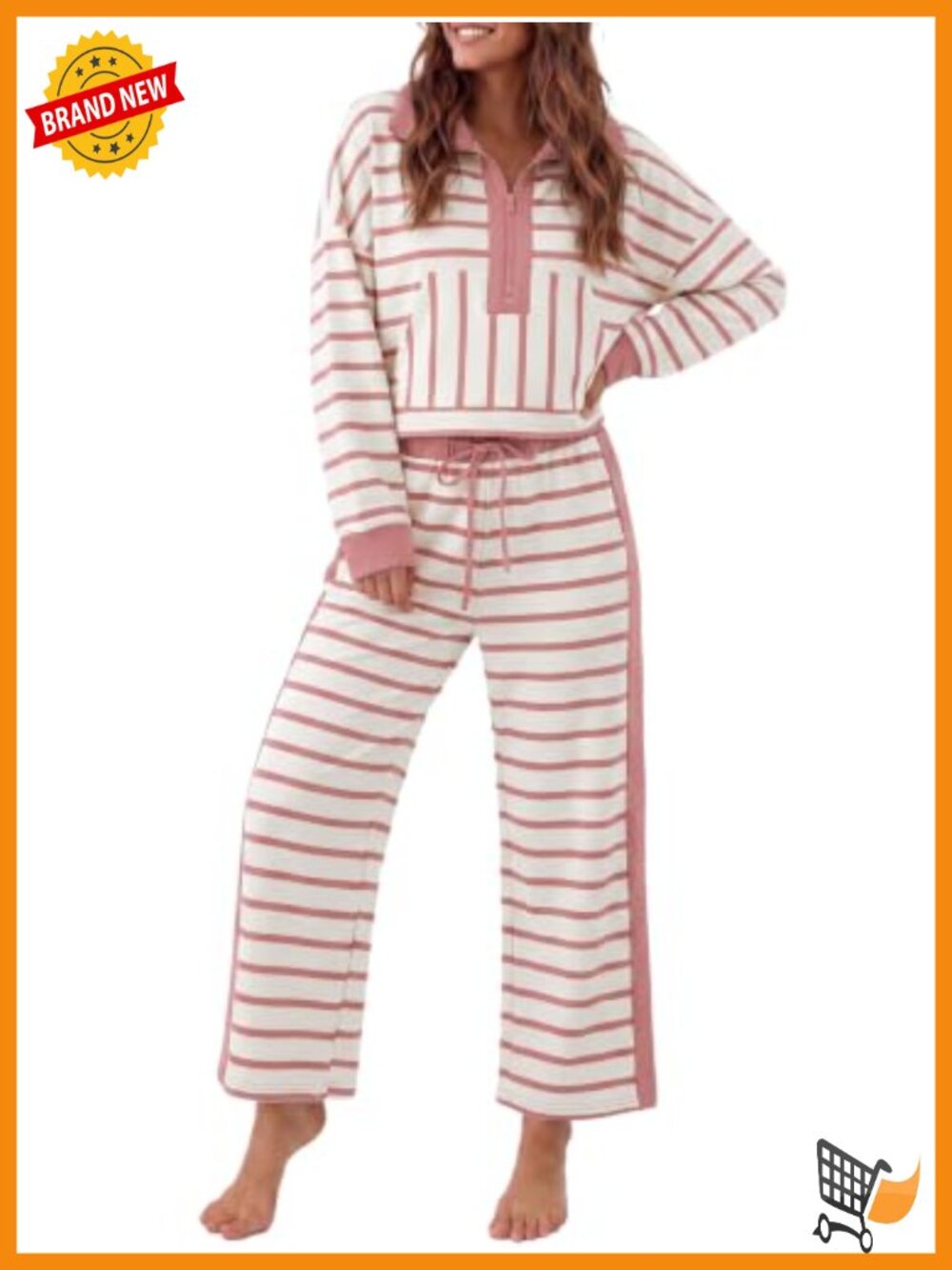 Women's 2 Piece Striped Lounge Set Half Zip Sweatshirt Pants